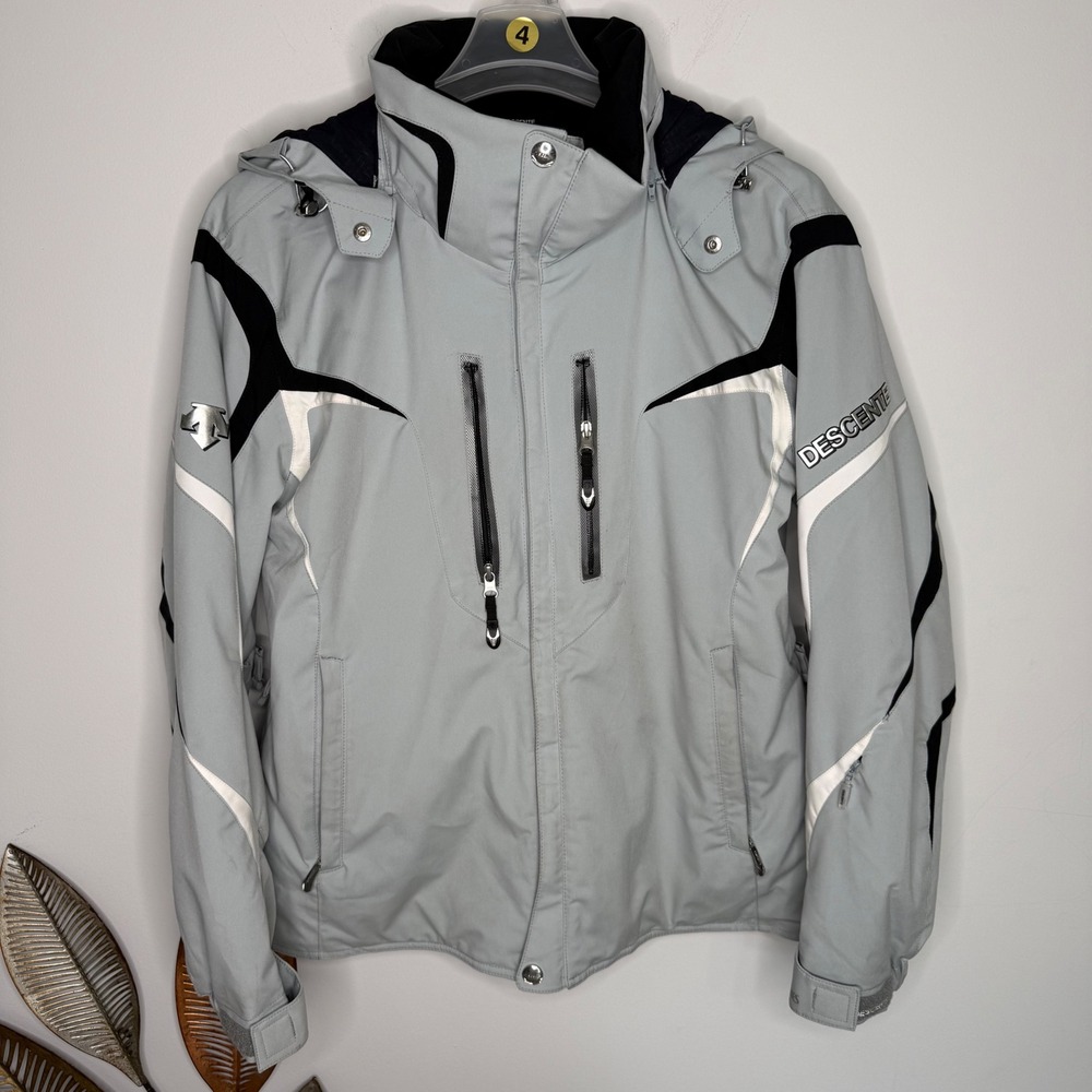 Descente Mens Grey Black Functional Sportsystem Ski Jacket Hooded Medium